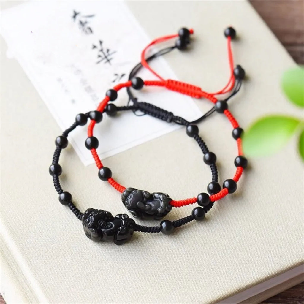 Obsidian Pixiu Rope Bracelet-Handcrafted Pixiu Totem, Symbol of Resilience