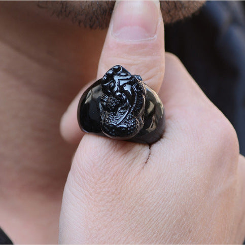 Natural Gold Sheen Obsidian Pixiu Ring