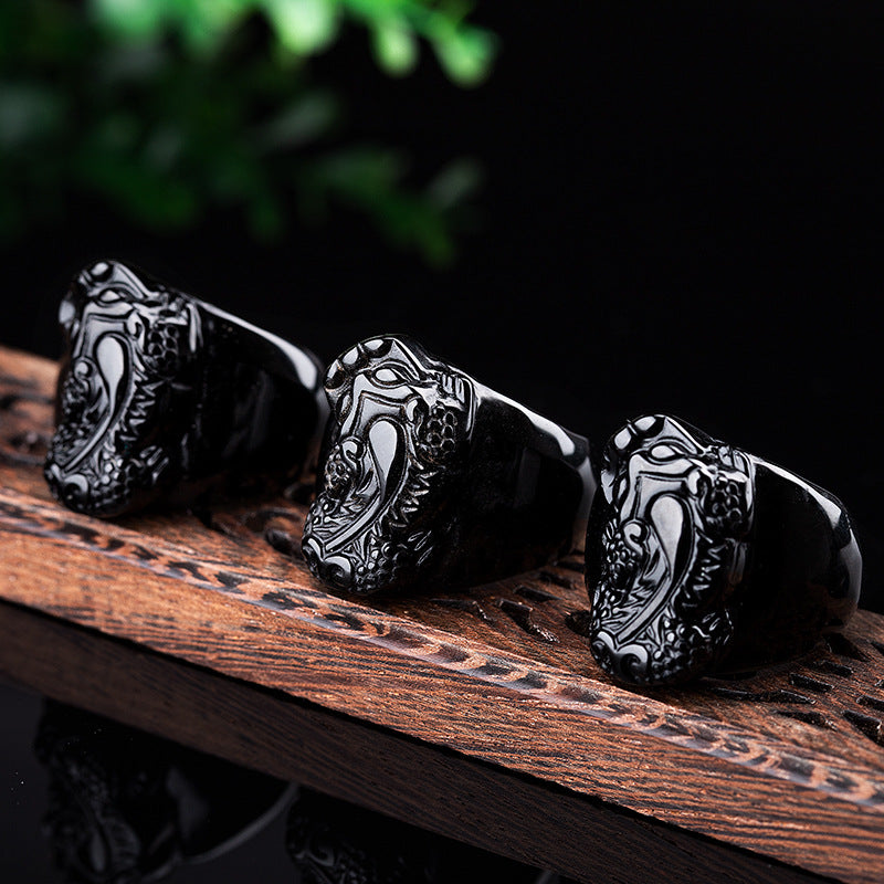 Natural Gold Sheen Obsidian Pixiu Ring