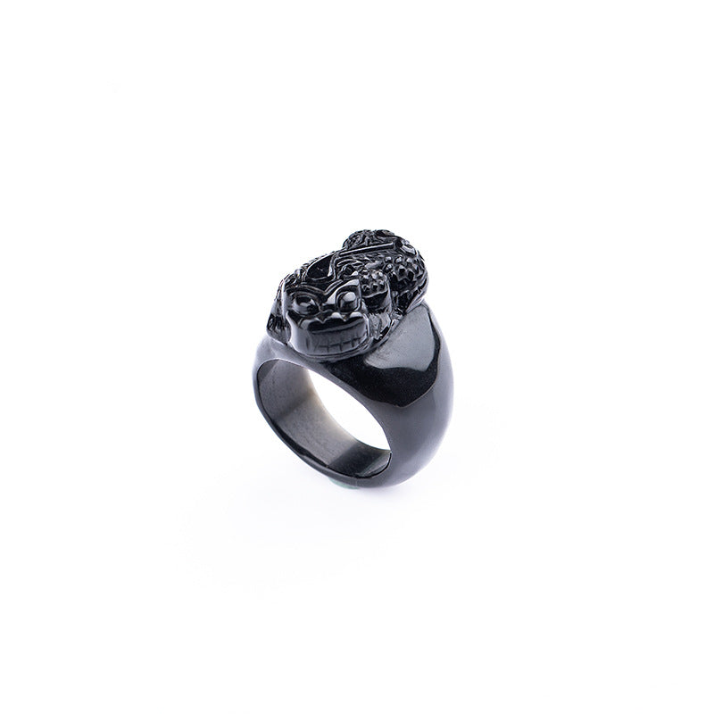 Natural Gold Sheen Obsidian Pixiu Ring