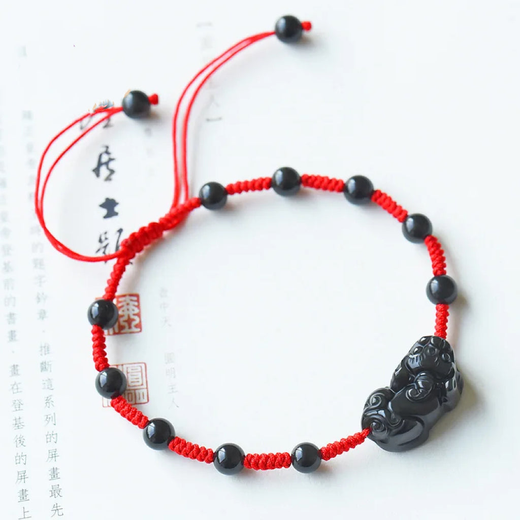 Obsidian Pixiu Rope Bracelet-Handcrafted Pixiu Totem, Symbol of Resilience