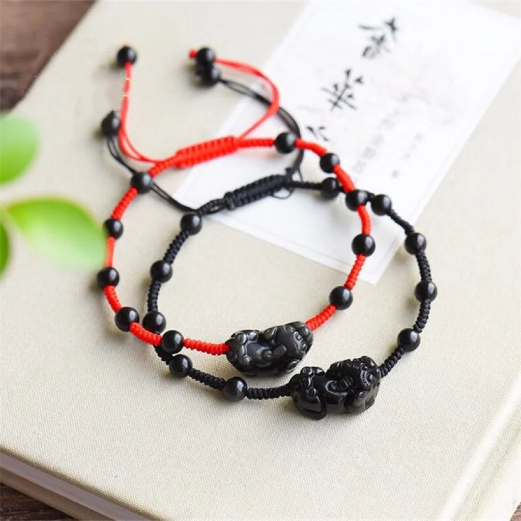 Obsidian Pixiu Rope Bracelet-Handcrafted Pixiu Totem, Symbol of Resilience
