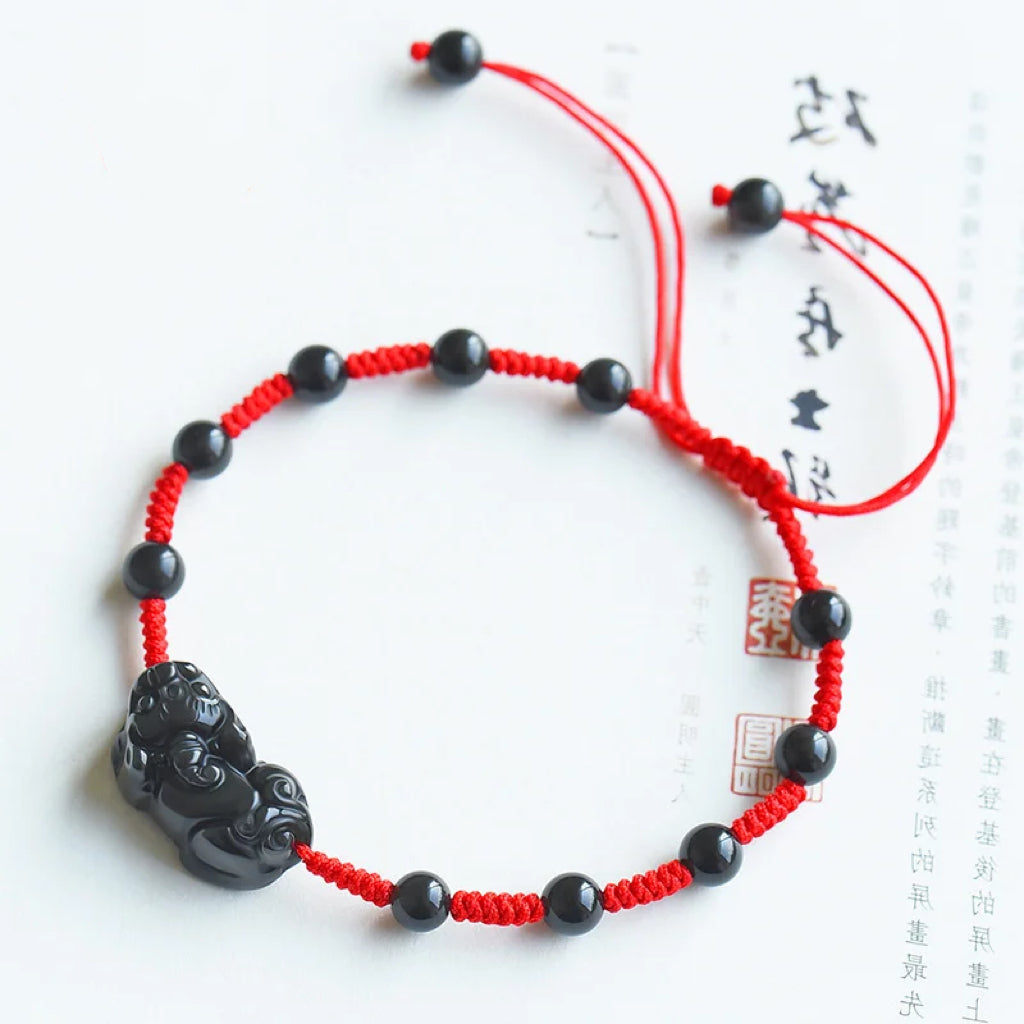Obsidian Pixiu Rope Bracelet-Handcrafted Pixiu Totem, Symbol of Resilience
