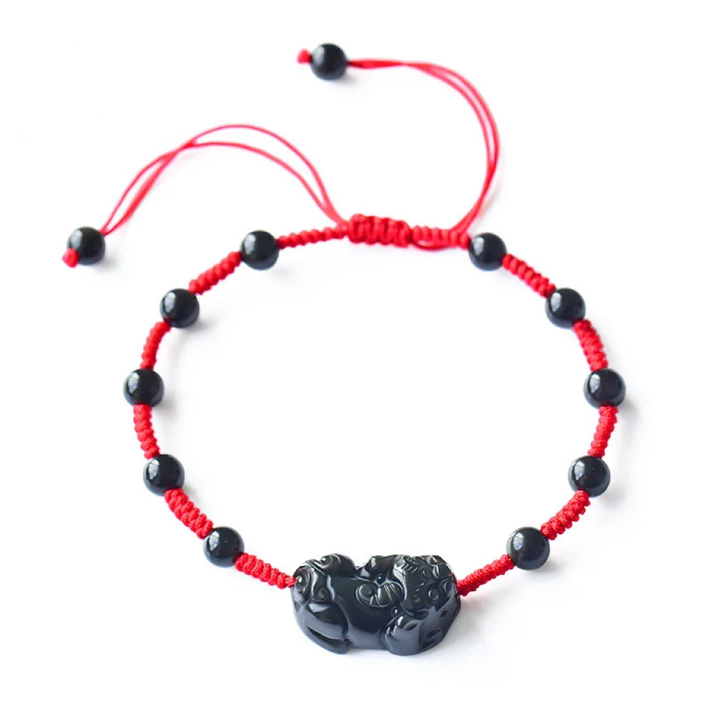 Obsidian Pixiu Rope Bracelet-Handcrafted Pixiu Totem, Symbol of Resilience