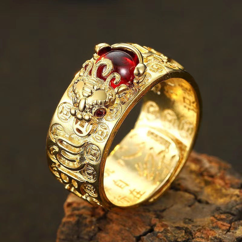 Vintage Pixiu Heart Sutra Ring