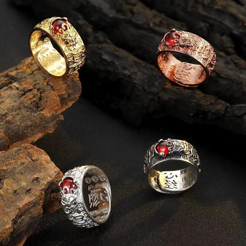 Vintage Pixiu Heart Sutra Ring