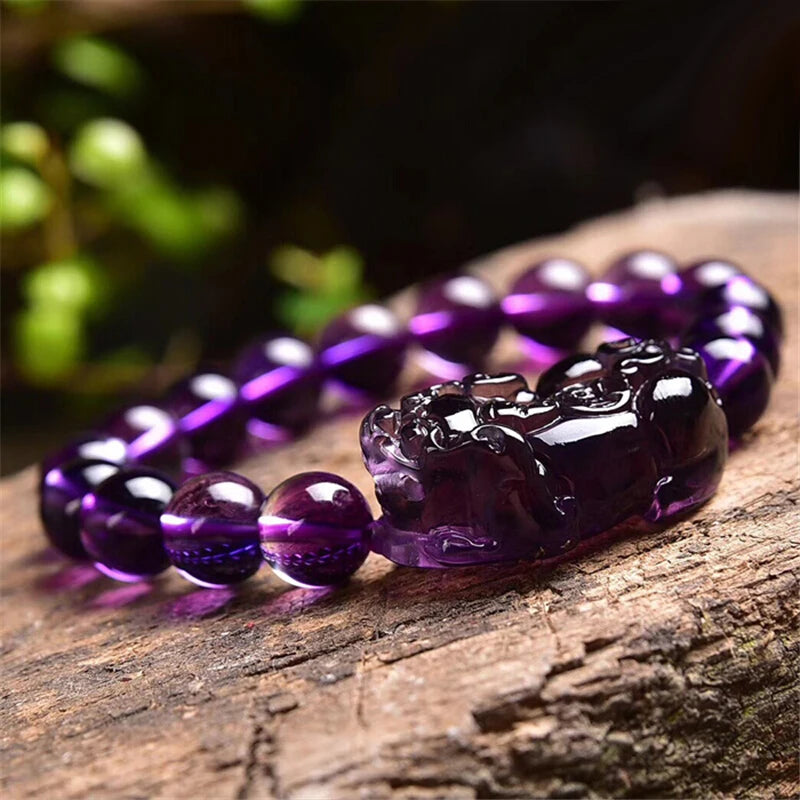 Purple Crystal  Pixiu Bracelet -Attracts Wealth & Brings Courage