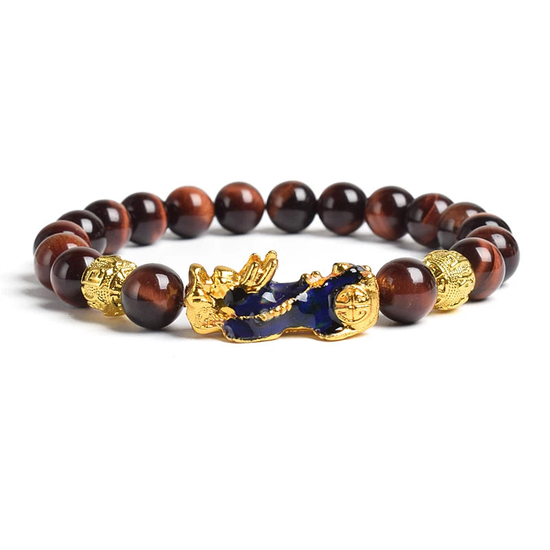 Fengshui Pixiu Tiger Eye Stone/Obsidian Beads Bracelet-Attracts wealth luck