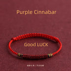 Cinnabar and Sanskrit Six-Syllable Mantra Red String Bracelet - Brings Protection, Wisdom, and Faith.