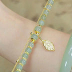 Lucky Golden Leaf Green Jade Bracelet - Brings Blessings