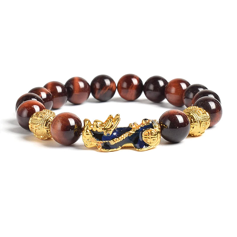 Fengshui Pixiu Tiger Eye Stone/Obsidian Beads Bracelet-Attracts wealth luck
