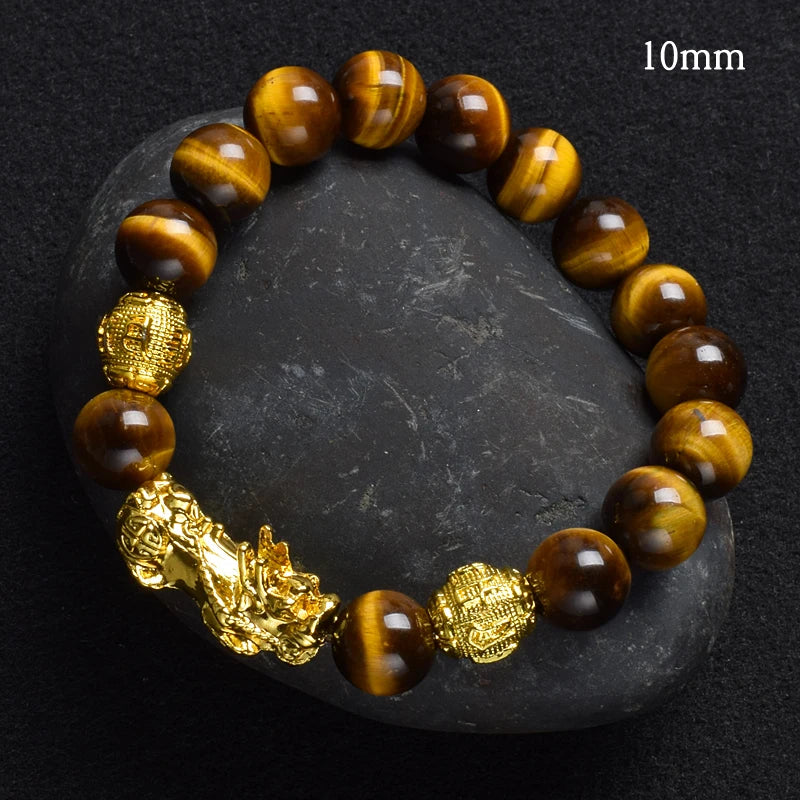 Fengshui Pixiu Tiger Eye Stone/Obsidian Beads Bracelet-Attracts wealth luck