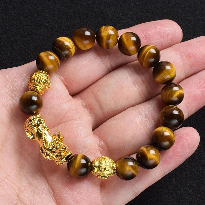Fengshui Pixiu Tiger Eye Stone/Obsidian Beads Bracelet-Attracts wealth luck