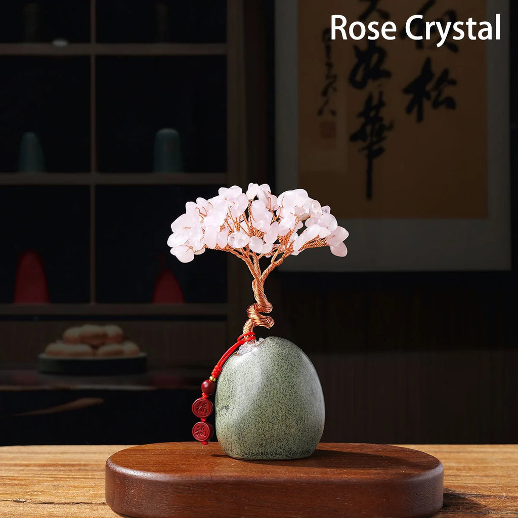 Natural Crystal Rose Quartz Amethyst Tree Bonsai Reiki Decor-Brings Healing