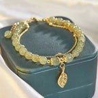 Lucky Golden Leaf Green Jade Bracelet - Brings Blessings