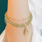 Lucky Golden Leaf Green Jade Bracelet - Brings Blessings