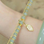 Lucky Golden Leaf Green Jade Bracelet - Brings Blessings