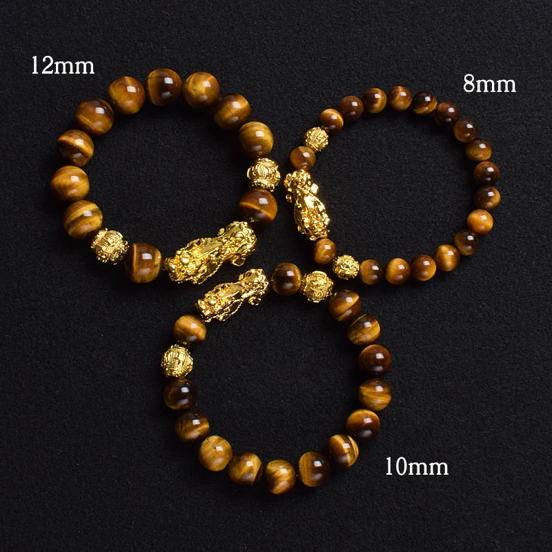 Fengshui Pixiu Tiger Eye Stone/Obsidian Beads Bracelet-Attracts wealth luck