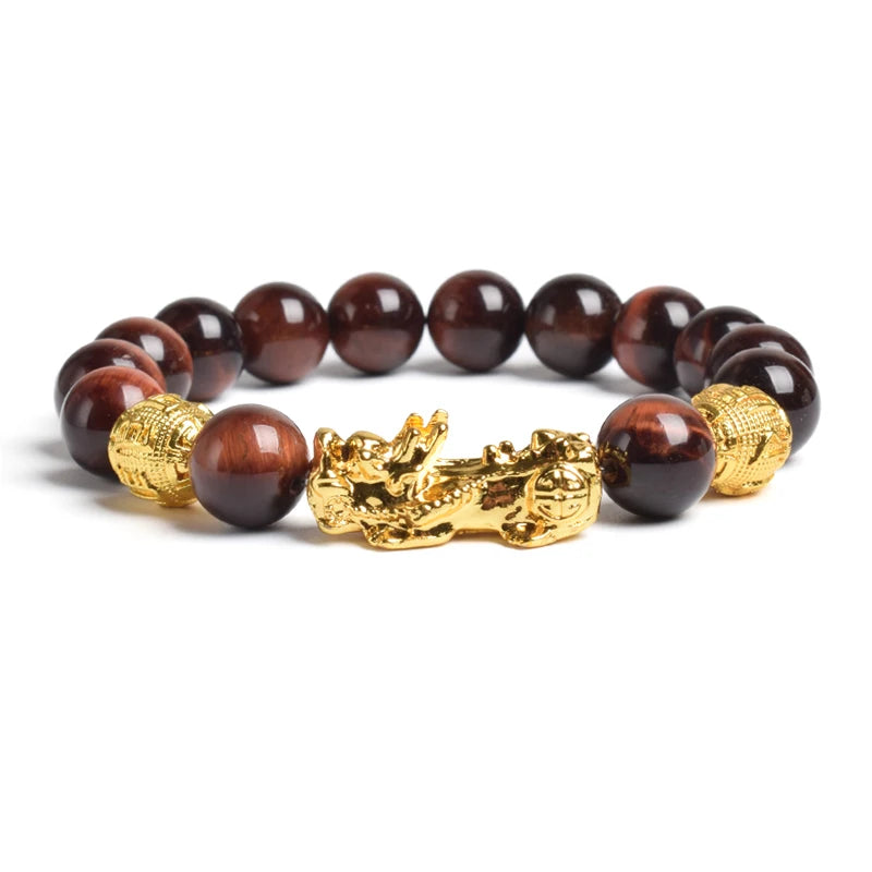 Fengshui Pixiu Tiger Eye Stone/Obsidian Beads Bracelet-Attracts wealth luck