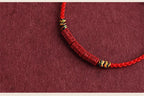 Cinnabar and Sanskrit Six-Syllable Mantra Red String Bracelet - Brings Protection, Wisdom, and Faith.