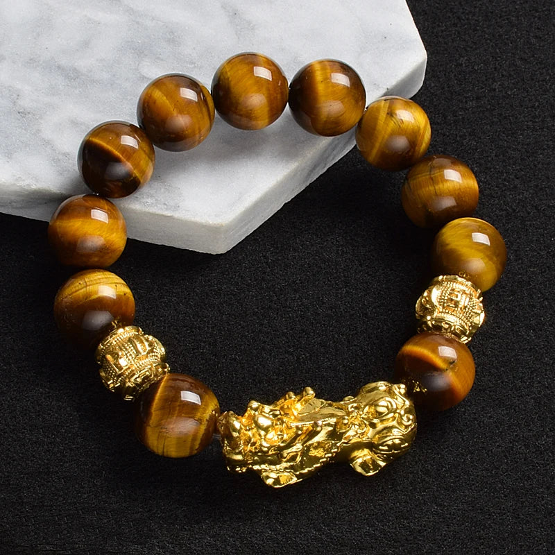 Fengshui Pixiu Tiger Eye Stone/Obsidian Beads Bracelet-Attracts wealth luck