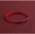 Cinnabar and Sanskrit Six-Syllable Mantra Red String Bracelet - Brings Protection, Wisdom, and Faith.
