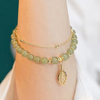 Lucky Golden Leaf Green Jade Bracelet - Brings Blessings
