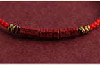 Cinnabar and Sanskrit Six-Syllable Mantra Red String Bracelet - Brings Protection, Wisdom, and Faith.