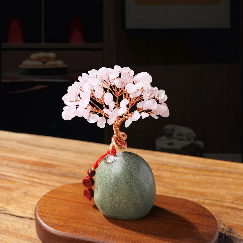 Natural Crystal Rose Quartz Amethyst Tree Bonsai Reiki Decor-Brings Healing