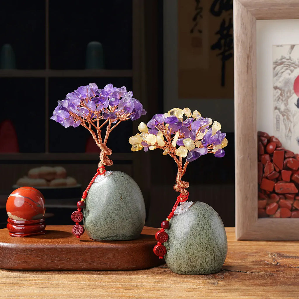 Natural Crystal Rose Quartz Amethyst Tree Bonsai Reiki Decor-Brings Healing