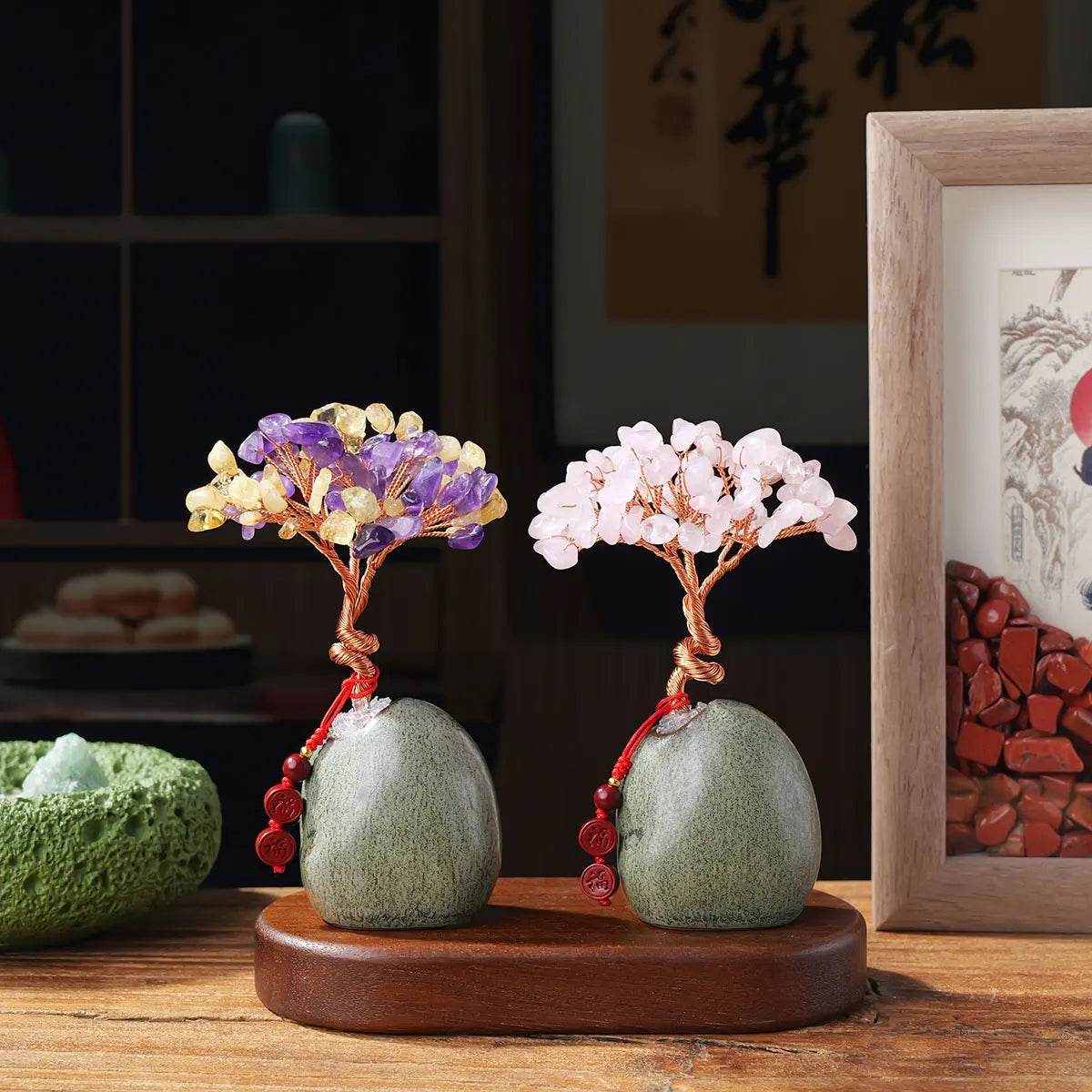 Natural Crystal Rose Quartz Amethyst Tree Bonsai Reiki Decor-Brings Healing