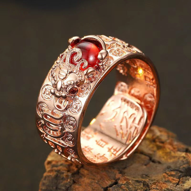 Vintage Pixiu Heart Sutra Ring